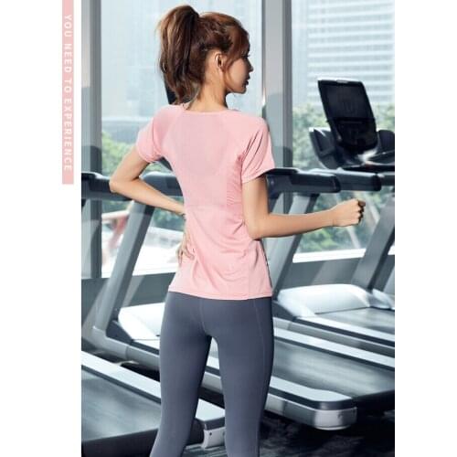 Summer new yoga clothe womens sports tops Breathable short-sleeved t-shirt stitching mesh halter tight fitness clothing run