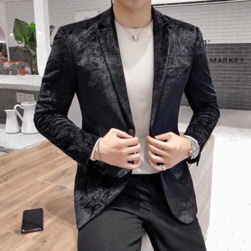 2021 Spring New Men Slim Printed Old Suit Handsome Small Suit for Man South Korean Sight-fitting Evening Show Small Suit Jacket