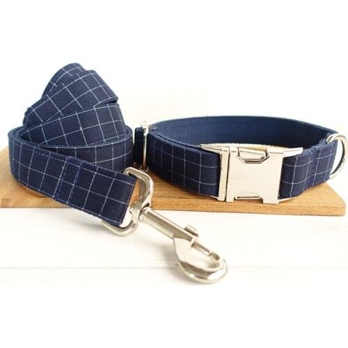 Leser engraved dog collar retailing cool plaid collar handmade dog collar leash THE DEEP BLUE PLAID