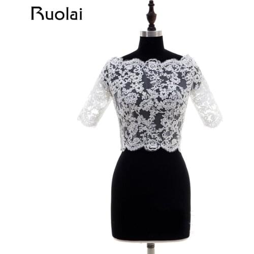 Real Picture 3 colors Scoop Long Sleeves Tulle Appliques Wedding Jacket Wraps Lace Bolero Wedding Coat for Bridal FWJ3