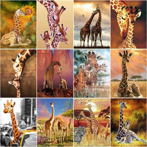 RUOPOTY Frame Painting By Numbers For Adults Giraffe Drawing Coloring By Numbers Animals Handmade Acrylic Paint For Home Decor
