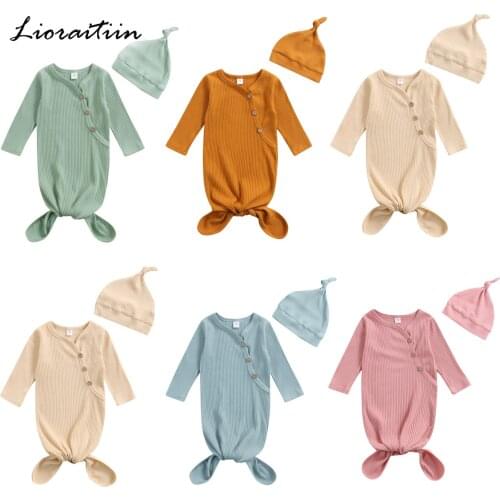 Lioraitiin Infant Baby Girls Boys Sleeping Bag and Cap, Solid Color Long Sleeve Round Collar Sleeping Bag, 0-3 Months