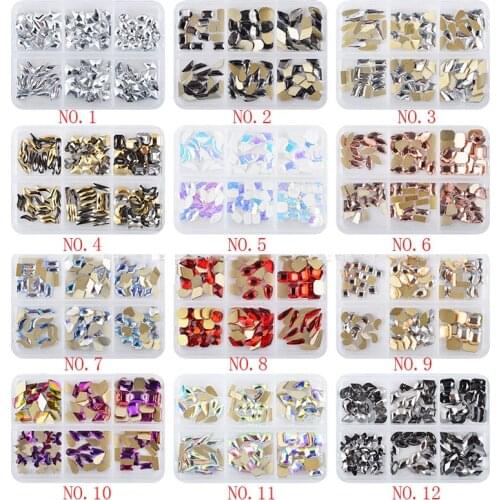 Swarovsky 12 Grids & 1440Pcs Crystal Rhinestone Diamond Gem 3D Glitter Nail Art Decoration DeautyFat Back Shiny Stones