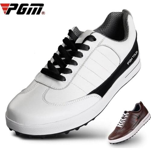 PGM Men Genuine Leather Golf Shoes Breathable Ultra Light Waterproof Sneakers Fixed Shoes Nail Anti-Skid Wear-Resistant Shoes
