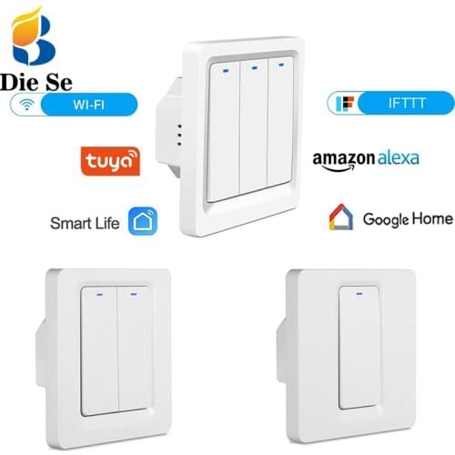 EU Wifi Smart Light Switch work with Alexa Echo Google Home Voice/Push button Panel 1/2/3-Gang Control for smart home lamp