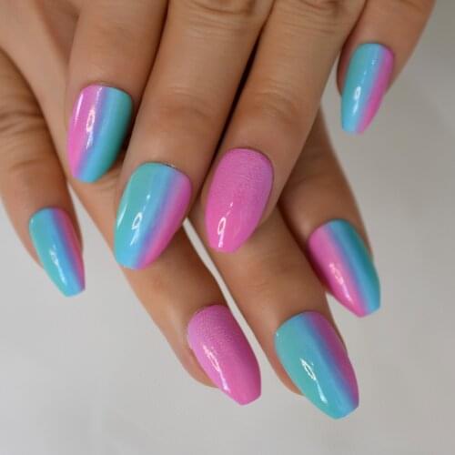 Strong Color Rainbow Fake Nails Short Coffin Glossy Full Cover Candy Gel Press On Nails School Home Office Nail Art