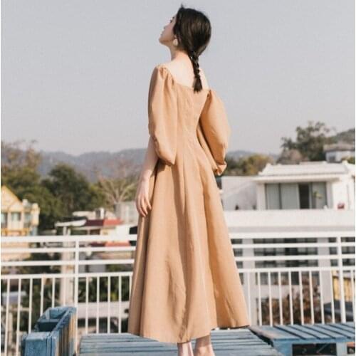 2019 new fashion womens dresses Frenchretro lantern sleeves dress