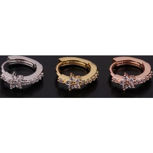 1 PCS Micro Pave CZ Flower Circle Hoop Ear Bone Cuff Earring for Women Men Simple 8 mm Closed Round Copper Ear Clip Jewelry