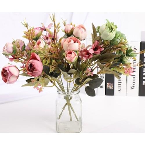 1 pieces Wedding decoration Home decor Artificial small rose flowers head bouquet Holding flowers Interior beautification Gifts