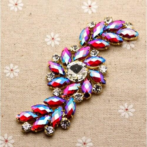 10.3*4.2cm sparkling clear glass ROSE AB rhinestone applique DIY wedding evening dress shoulder Chain sewing decoration