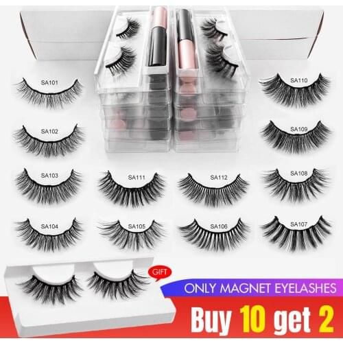 10 Boxes/Set 3D Mink Magnetic Eyelashes Natural Short False Lashes Magnet Eyeliner Set Waterproof Liquid Lasting Makeup Tools