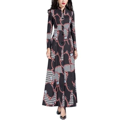 2021 Spring Autumn Fashion Irregular Geometric Print Nice Quality Long Trench Coat for Women