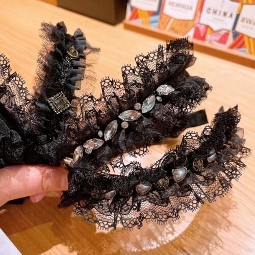 2021 New Retro French Hairbands Rhinestone Headband Female Wild Korean Lace Czech Diamond Zircon Elegant Fairy Headwear