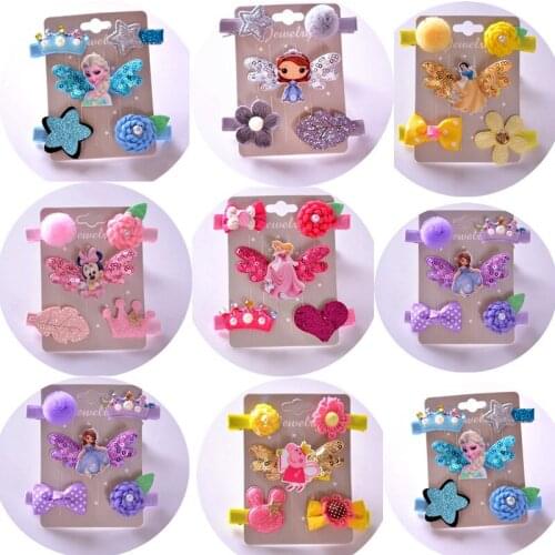 30set/lot 5pcs/set DIY Multi Simple All Cloth Flowers Hair BB Clip Suits Cartoon Princess Girl Hairpins Hair Accessories HA1121