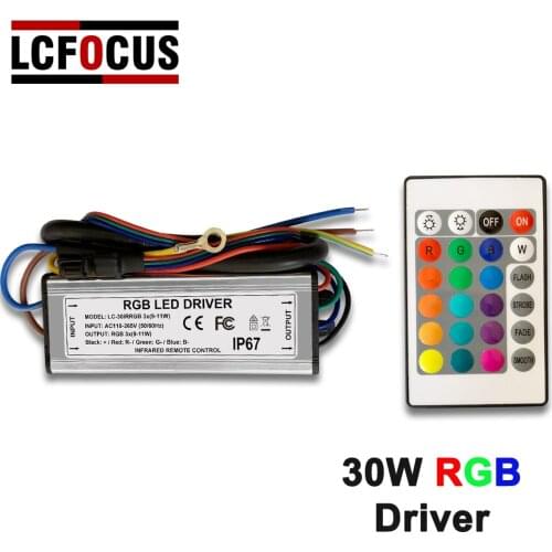 30W RGB AC85-265V LED Driver Waterproof IP67 Adapter Transformer Power Infrared Remote Control