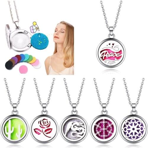 316L Style Peace Sign Perfume Aromatherapy Diffuse Locket Pendant Stainless Steel Necklace Essential Oil Diffuse Fashion jewelry