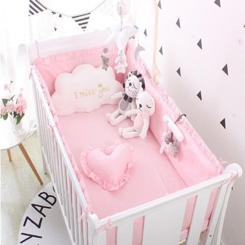 5Pcs Baby Bed Set Solid Color Lace Baby Crib Bed Bumper Newborns Infant Bedding Set 100%Cotton Children Bed Protector Room Decor