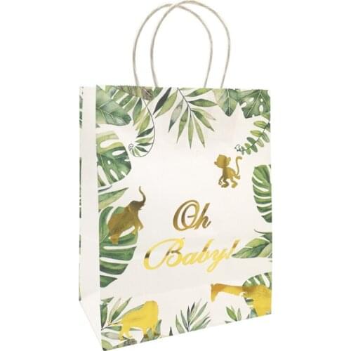 5 Pcs/Lot Jungle Paper Bag With Handles Birthday Party Decoration Sugar Biscuit Festival Gift bag Baby Shower Party Bag Decorate