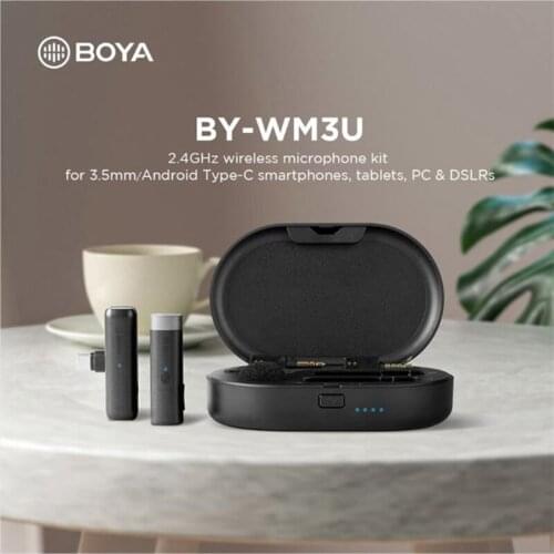 BOYA BY-WM3U Microphone 2.4G Wireless Lavalier Lapel Condensador Microfone Mic Replacement for Type-C Smartphone DSLR Camcorders