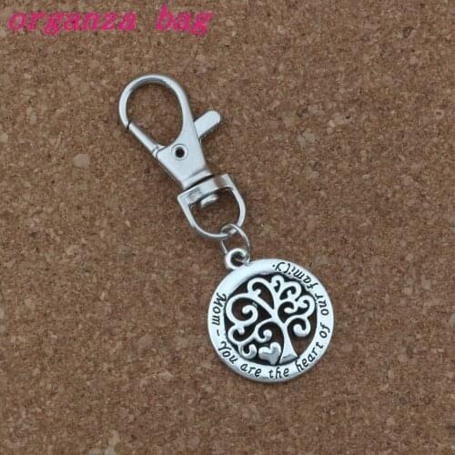 30Pcs /Lots Zinc alloy Mom You Are The Heart Of Our Family Tree Of Life Charms Bead with Lobster clasp DIY Jewelry 23x65mm