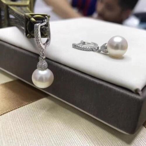 Charming10-11mm south sea round white pearl earring 925s