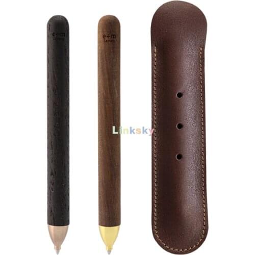 E+m Club Artbox Black Oil-based Ink Ballpoint Pen, Comfortable and Easy To Hold, with Soft Leather Cover