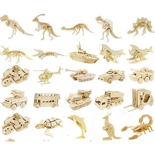 DIY Kids 3D Wooden Puzzles Animal Airplane Model Assembling Building Kits Educational Toys for Children