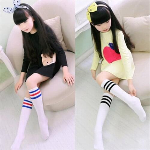 Kids Knee High Socks Girls Boys Football Stripes Cotton Sports School Skate Sock