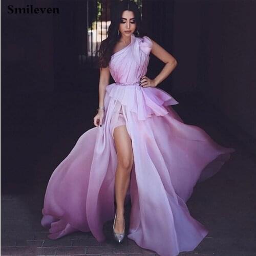 Smileven Prom Dresses Long Beaded One Shoulder A-line Leg Slit Wedding Guest Dresses Sexy Purple Long Party Gowns