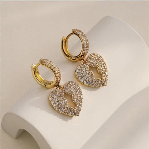 HECHENG,Heart Shape Bling Earrings,Fashion Small Hoop Earrings,AAA cz Stone Iced Out Earring
