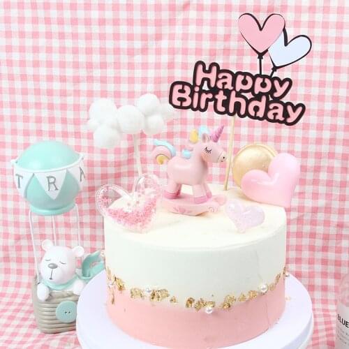 INS Love Happy Birthday Cake Topper Heart Air Balloon Cupcake Topper for Boys Girls Birthday Party Cake Decorations Baby Shower
