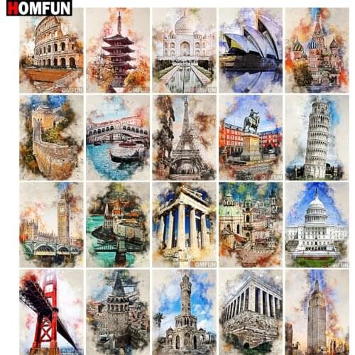 HOMFUN Full Drill Diamond Painting "Tower Building Landschap" DIY Picture Of Rhinestone 5D Diamond Embroidery Cross Stitch Decor