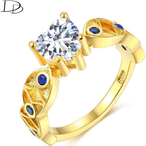 DODO Trendy Gold Color Rings Heart AAA Zircon Blue Crystal Fashion Kpop Rings For Women Party Jewellery Bijoux Femme Ra0158