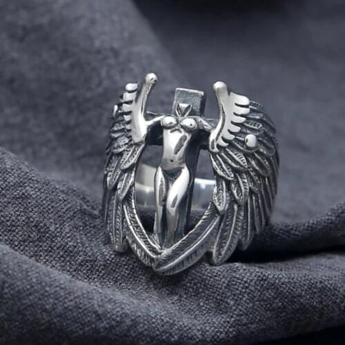 Solid 925 Sterling Silver MENS angel punk ring rings jewelry gift A5143