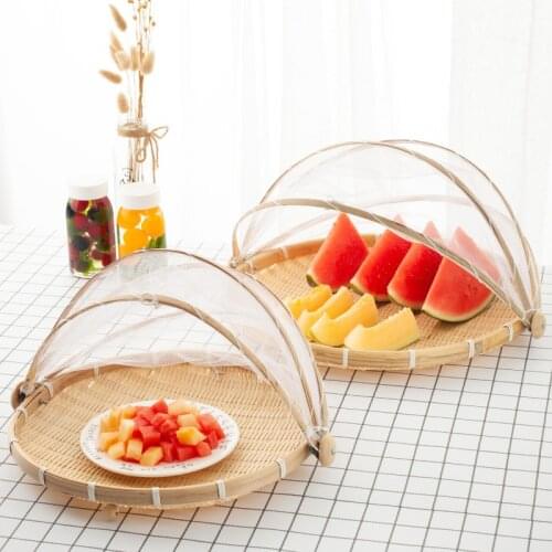 Summer household hand-woven bamboo woven storage basket net cover dustpan storage basket fruit and vegetable food meal basket