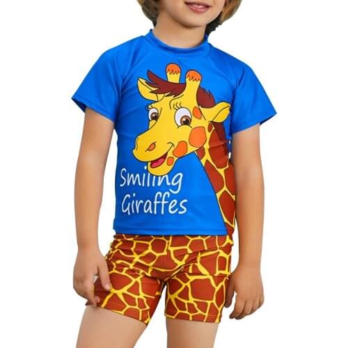Cartoon Animals Little Boys Rash Guard Swimsuit Short Sleeve UPF50+ Children Swimwear Trunks Bathing Suit Kids Boys Beach Wear