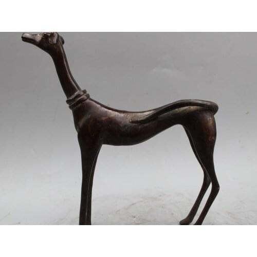 Copper Brass 9" Chinese Folk Bronze Valiancy Ferocious Military Hound Dog Statue Sculptureroom Art Statue
