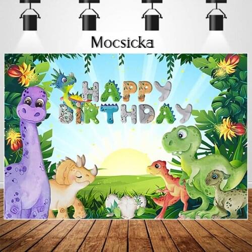 MOCSICKA Dinosaur Birthday Backdrop for Kids Happy Birthday Backdrop Banner Jungle Safari Dessert Table Decorations Props