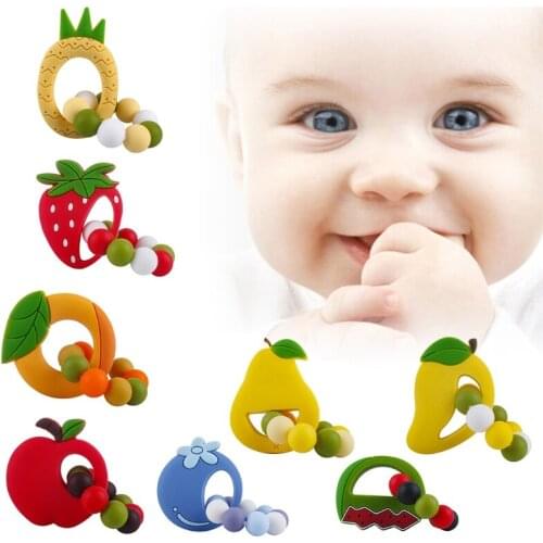 Cartoon Fruit Silicone Beads Molar Soother Bracelet Baby Teether Nursing Teething Chewing Toy Shower Gifts for Newborn Infant