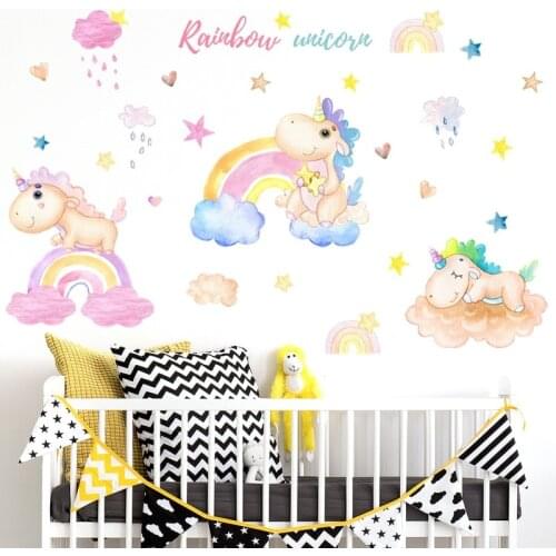 Cartoon Rainbow Wall Stickers Living Room Bedroom Boy Girl Kids Room Decor Mural Removable Poster Home Decor Creative Wallpaper