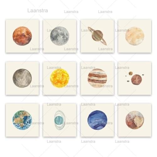Solar System Planets Canvas Painting Earth Moon Venus Saturn Wall Art Poster Educational Poster for Kids Child Living Room Decor