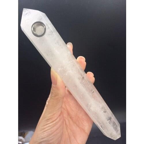 Natural clear crystal smoking crystal wand pipes clear quartz long Cigarette holder with 1 Metal screenand 1cleaning brush
