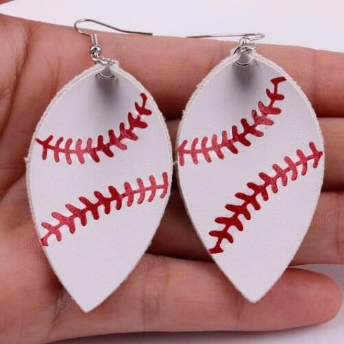 2020 New Leaf Shape Leather Baseball Earrings for Women Fashion Softball Leather Earrings Sports Jewelry Wholesale