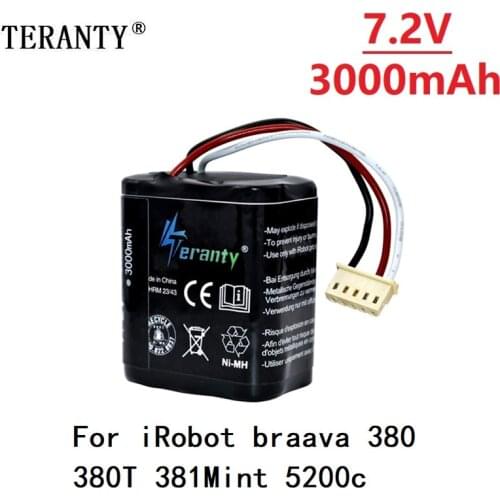 Upgrade Capacity 7.2V 3000mAh Rechargeable Battery for iRobot braava 380 380T 381Mint 5200c NiMH 2500mAh 3.0Ah 7.2v battery 1Pcs