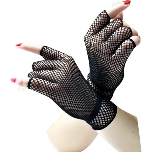 1 Pair Womens Short Fishnet Net Gloves Fingerless Mesh Gloves Punk Rock Costume Fancy Lady Dress Mittens Party Accessories Gift