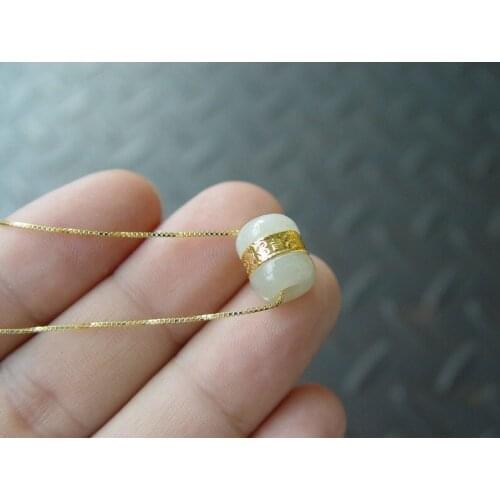 Certified Gold Inlaid Natural Hetian Jade Pendant necklace Lucky Beads Pendant