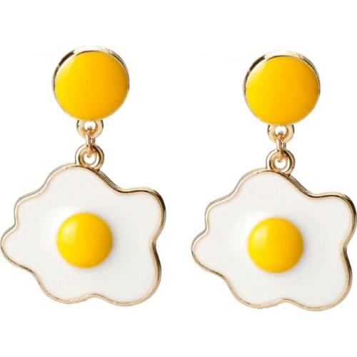 Food Pendant Earring Fried Egg Shape Earings Metal Sunny Side Up Design Ear Drop Jewelry Party Trinket Ear Drop for Women