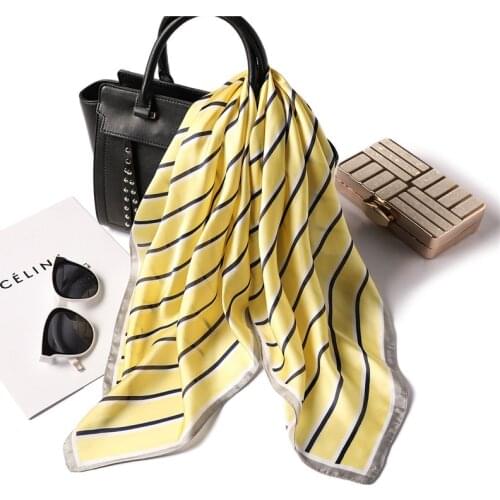 Yishine Silk Satin Women Square Scarf Stripes Print Ladies Wrap Bandana Head Hair Scarf Shawls Bag Accessories Handkerchief