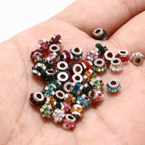 Mix Colors Stainless Steel European Spacer Beads Big Hole Spacer Crystal Stone Bead Charms Wholesale
