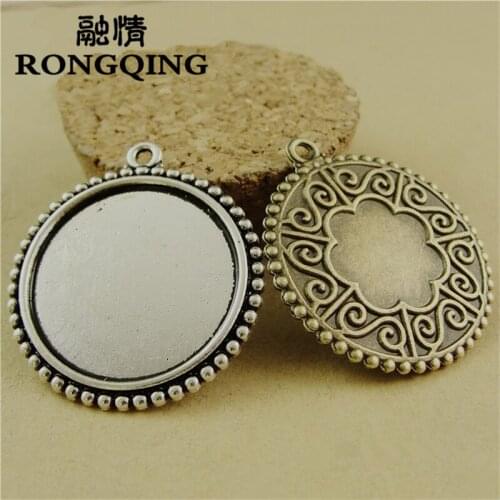 RONGQING 25mm Zinc Alloy Jewelry Blank Charms 40pcs/lot Trendy Retro Pattern Cameo Settings Jewelry Accessories
